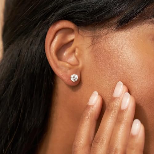 Titanium Earrings Push-in Threadless Flat Back Stud Earrings for Women Men, Cartilage Earring Hypoallergenic Cubic Zirconia Earrings Studs for Helix Tragus Piercing Jewelry - color: Silver-8mm