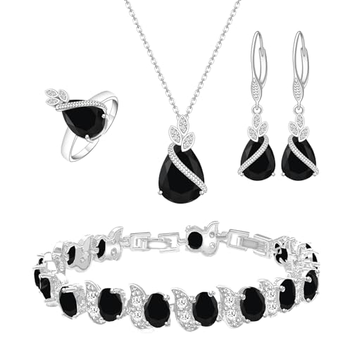 GZWHD Jewelry Set for Women CZ Earrings Necklace Ring Bracelet Set Prom Party Wedding Jewelry Gift for Mother Friend Wife - color: A-Black