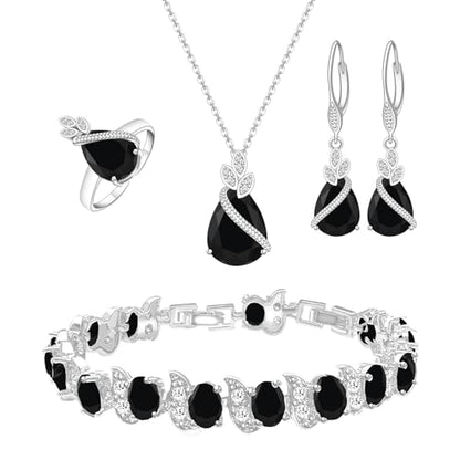 GZWHD Jewelry Set for Women CZ Earrings Necklace Ring Bracelet Set Prom Party Wedding Jewelry Gift for Mother Friend Wife - color: A-Black