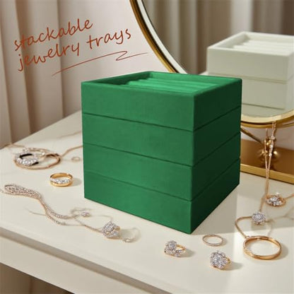 SCIKHETF Velvet Ring Earrings Studs organizer Tray Small Ring Insert Display Tray 5 Slots Stackable (Green) - color: Green