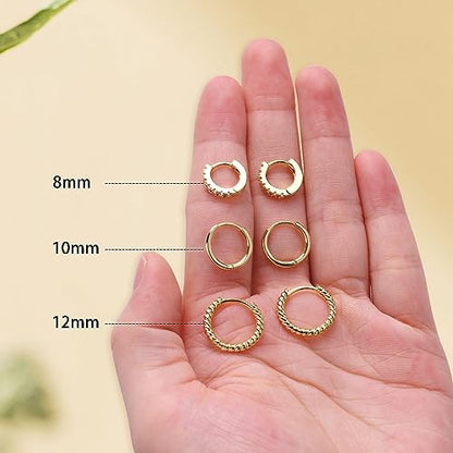 micuco 3 Pairs Small Gold Hoop Huggie Earrings Set for Women Men Tendy | 14K Gold Plated Small Huggie Hoop Earrings for Men, Tiny Cartilage Hypoallergenic Earring Set - style: C# CZ Gold 8-10-12mm
