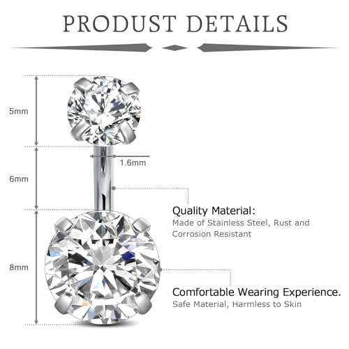 VCMART Belly Button Ring Short Bar Belly Ring Short Belly Button Rings Surgical Steel 6mm Belly Rings for Women Small Belly Button Piercing Navel Rings Piercing Jewelry - color: A2 -silver