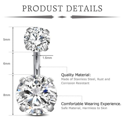 VCMART Belly Button Ring Short Bar Belly Ring Short Belly Button Rings Surgical Steel 6mm Belly Rings for Women Small Belly Button Piercing Navel Rings Piercing Jewelry - color: A2 -silver