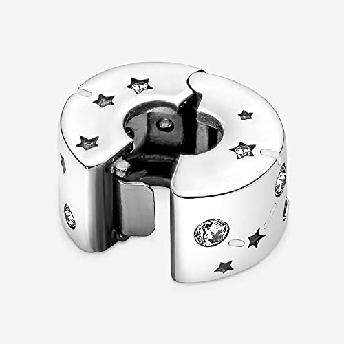 925 Sterling Silver Charms for Bracelets Necklaces Dangle Pendant With 5A Cubic Zirconias Bead Charm for Women DIY Jewelry - style: Star fixing clip