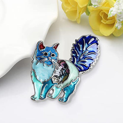 NEWEI Cat Brooch Pins for Women Girls Jacket Bag Charms Cat Pins Jewelry Gifts - color: Blue
