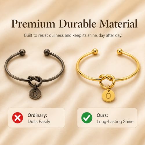 LemonRose Initial Bracelets for Women - Dainty Tie the Knot Letter A-Z 14K Gold Plated for Women Gold Cuff Bracelet for Womens Jewelry Personalized Bridesmaid Proposal Gifts - color: Gold O