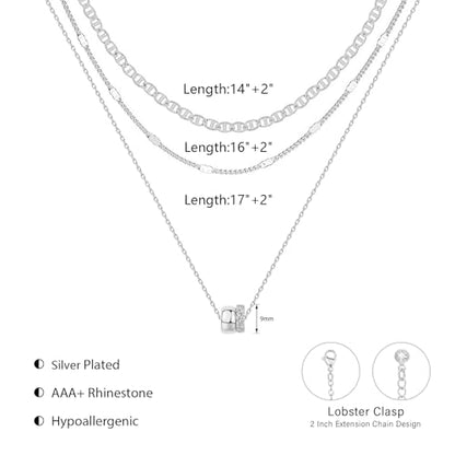OGD Layered CZ Rondelle Pendant Necklaces for Women, 14K Gold Plated Trendy Mariner Chain Dainty Circle Rondelle Pendant Choker Necklace for Women Two-Toned Cubic Zirconia Gold Necklace - color: Silver Rondelle Layered-3PCS