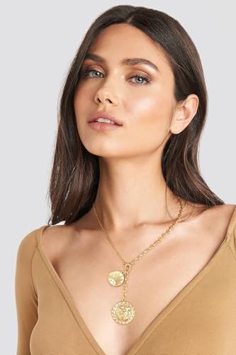 Chunky Gold Necklace for Women, 18K Waterproof Heart Necklace Statement Necklace Gold Charm Necklace Chunky Jewelry Paperclip Chain Choker Gift for Women - style: Lion Medallion