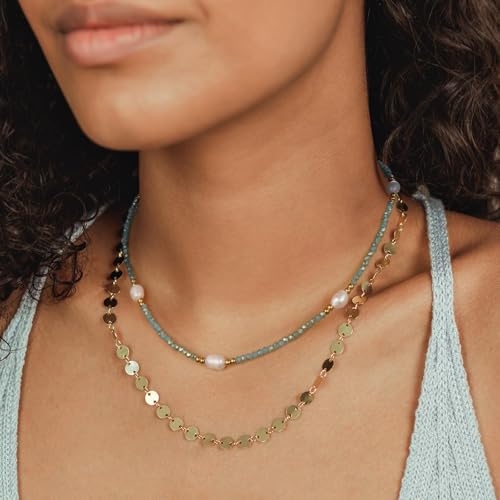 KissYan Beaded Choker Necklace for Women, Colorful Natural Gemstones Pearl Choker 14K Gold Plated Pendant Healing Crystal Necklace Handmade Stone Jewelry Gift | 14K Gold Plated Pendant Necklaces, Natural Gemstones Pearl Choker, Healing Crystal Chain, Hand