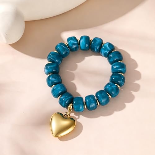 Colorful Beaded Bracelets Boho Jewelry for Women Multicolor Resin Chunky Bracelet Summer Vacation Outfits Beach Gifts - color: Green-Heart