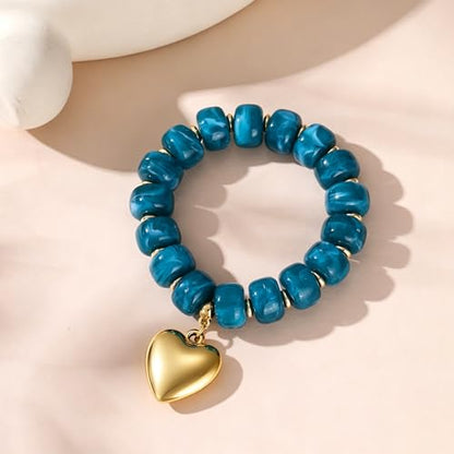 Colorful Beaded Bracelets Boho Jewelry for Women Multicolor Resin Chunky Bracelet Summer Vacation Outfits Beach Gifts - color: Green-Heart