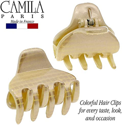 Camila Paris CP3198 French Small Hair Clips for Women, 1" Set of 2 Small Claw Clip Fashion Styling Mini Hair Clip Accessories for Women, Strong Hold No Slip Grip Cute Claw Clips, Made in France - color: Cobra Beige 1" 2PK