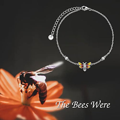 YAFEINI Anklet Bracelets for Women Girls Sterling Silver Hummingbird/Dragonfly/Butterfly Link Chain Anklets Jewelry Gifts - color: Bee anklets