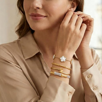Stackable Gold Bracelets for Women - 4 Sets, 18K Gold Plated Bracelets, Stainless Steel Bangle Bracelets Non-Tarnish, Stylish Gold Jewelry Ensemble, Valentine's Day, Birthday and Christmas Jewelry Gifts - color: A7-(Gold 4Sets)