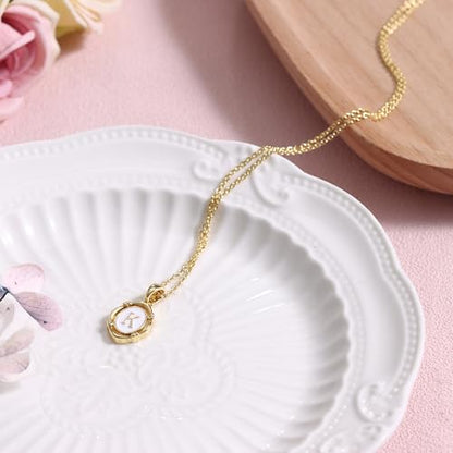 14K Gold Plated Initial Necklaces for Women, Letter Charm Pendant Necklace | Dainty Oval White Enamel Personalized Name Necklace, Trendy Jewelry with 16 inches Chain and 2 inches Extender - color: K