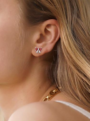 ChicSilver 925 Sterling Silver Bow/Butterfly Earrings for Women Hypoallergenic Birthstone Earrings Dainty Bow/Butterfly Jewelry Gift for Women - color: Bow-January-Garnet