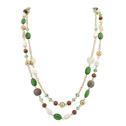 Bocar Long Necklaces for Women Trendy, Boho Layered Crystal Beaded Collar Necklaces for Women, Fashion Statement Necklaces Jewelry - color: Green