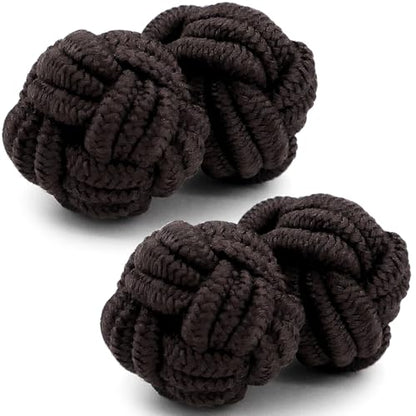 HONEY BEAR Round Silk Knot Elastic Fabric Cufflinks for Men Women 1 Pair | Wedding Business, Tarnish-Resistant, for Groomsmen, Father, Husband, Wife, Anniversary, and Formal Events - style: Dark Brown