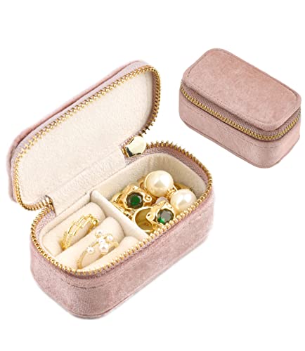 TAIMY Mini Jewelry Travel Case, Velvet Small Travel Jewelry Box, Portable Jewelry Travel Organizer Box for Rings Earrings Necklaces, Gifts for Women Girls(Blush Peach) - color: Mini-Peach Pink