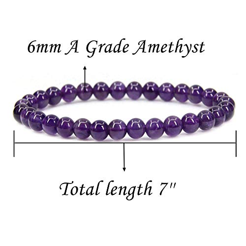 Angelstones Gemstones 6mm Round Beads Healing Crystal Bracelet for women | Natural Gemstone, Handmade Gifts for Women, Healing Crystal Round Beaded Stretch Bracelets, Unisex Jewelry for Women and Men - color: Amethyst