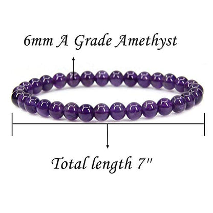 Angelstones Gemstones 6mm Round Beads Healing Crystal Bracelet for women | Natural Gemstone, Handmade Gifts for Women, Healing Crystal Round Beaded Stretch Bracelets, Unisex Jewelry for Women and Men - color: Amethyst
