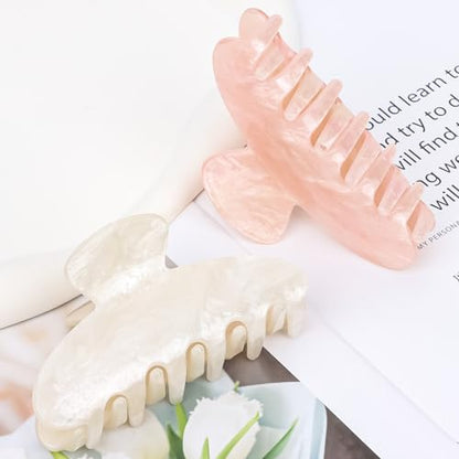 2 Pcs Hair Claw Clips for Women Non-slip Clip Large Claws Hair Accessories | Acrylic Claw Clips, Thick Thin Hair, Ideal Gift - color: White and Pink