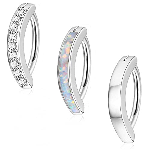 Jstyle 3Pcs 14G Clicker Belly Button Ring for Women - Gold 316L Surgical Steel, Cute CZ Opal Small Hoop, Simple Reverse Navel Piercing Jewelry - color: Silver