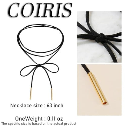 Coiris 6 Pcs Bow Choker Necklace for Women Velvet Gothic Punk Tie Choker Sexy Long Wrap Rope Collar - color: Black