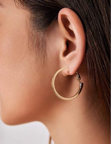 FAN&LOUIS Gold Silver Clip On Hoop Earrings,14K Gold Plated Chunky Gold Small Huggie Hoops Clip-On Earrings for Women│Small Wide Round Hoop Clip On Earrings - style: Set A