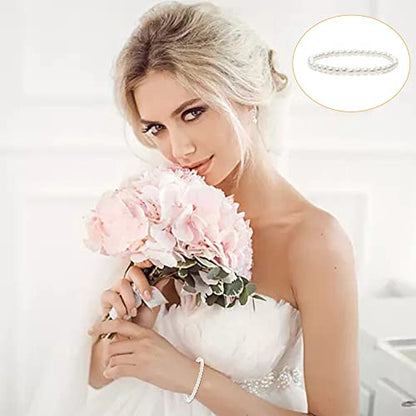 MOZAKA 30 Pieces 6mm/8mm Faux White Pearl Bracelets for Women Stackable Stretch Beaded Bracelets Simulated Pearl Bracelet Set for Bridesmaid Bridal Wedding Party Jewelry - style: A:6mm
