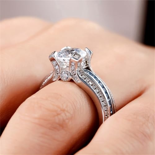 Jeulia Diamond Band Rings for Women cz Sterling Silver Interchangeable Ring Sets Wedding Engagement Anniversary Promise Ring Bridal Sets - color: blue diamond