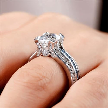Jeulia Diamond Band Rings for Women cz Sterling Silver Interchangeable Ring Sets Wedding Engagement Anniversary Promise Ring Bridal Sets - color: blue diamond