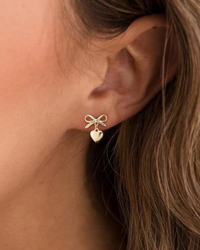 Stud Earrings for Women- 14K Gold/White Gold Plated/Black Bow Dragon Softball Snake Bat Stud Earrings - color: Bow Heart
