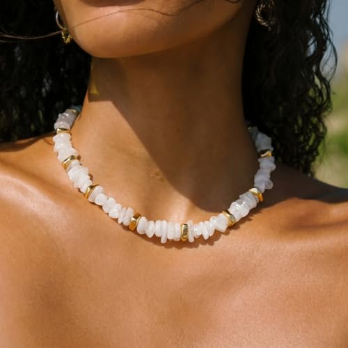 Colorful Irregular Beaded Necklace for Women Resin Jewelry Gift | Trendy Statement Bead Choker Necklaces Summer Beach Boho Charm Accessories Stuff - color: White