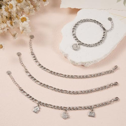 UMAOKANG 10 Pack Stainless Steel Figaro Bracelet Chains for Jewelry Making | Charm Silver Hand Chain Bracelets Bulk DIY Supplies Permanent Adjustable Bracelet Kit - color: 10pcs Figaro Steel