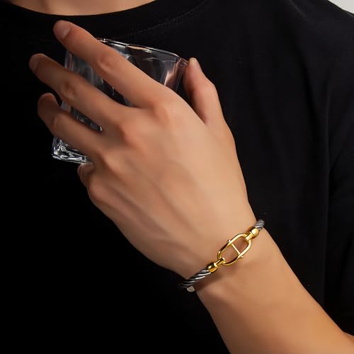 Gold Bracelets for Men Friendship Love Bangle Bracelets Adjustable Stainless Steel Cuff Bracelet Jewelry Birthday Gifts for Mens Womens