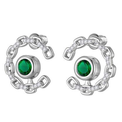 Elegant C-Shaped Crystal Stud Earrings with Birthstone Earring Silver Plated Fashion Jewelry for Women CE0003 - color: Green-May