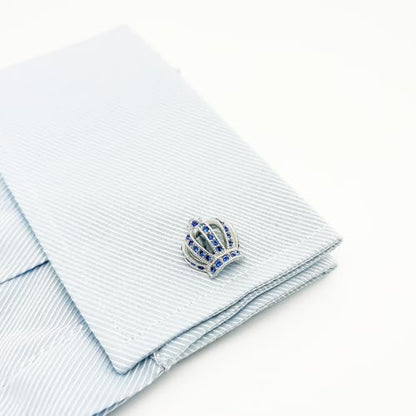 Royal Crown Blue Crystal Cuff Links for Men Lady in Gift Box Unisex Cufflinks for Business Wedding Anniversary Dress - size: one size