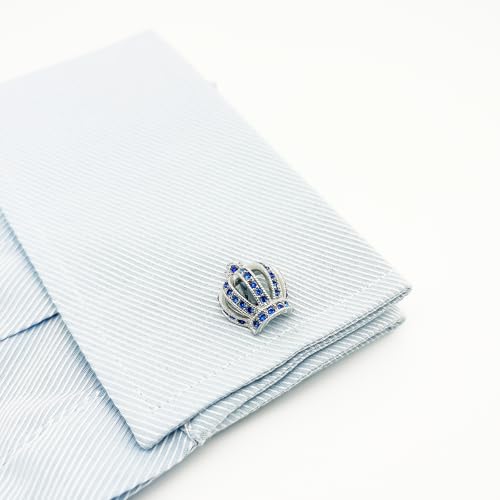 Royal Crown Blue Crystal Cuff Links for Men Lady in Gift Box Unisex Cufflinks for Business Wedding Anniversary Dress - size: one size (Pack of 2)