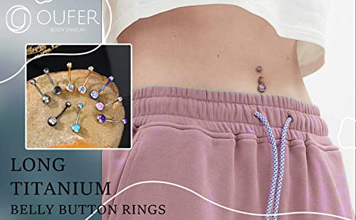 OUFER Titanium Belly Button Rings, Internally Threaded Belly Ring, Round CZ Navel Rings for Women Men - color: Pink, size: 1.6*12MM