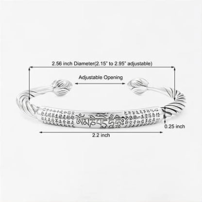Innocence S925 Silver-Plated Antique Wide Feather Cuff Bracelet For Men Women Adjustable Retro Twisted Feathers Bracelets Gift Jewelry - color: Six True Words
