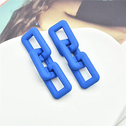 Chunky Acrylic Link Earrings Multicolor Thick Rectangle Paperclip Link Chain Earrings Rainbow Resin Geometric Paperclip Chain Ear Drop Dangle Earrings for Women Girl Funky Jewelry - color: N klein blue
