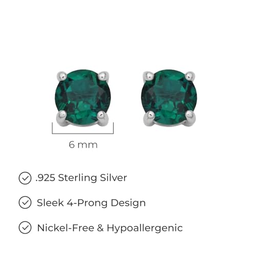 Amazon Essentials Sterling Silver Round Birthstone Stud Earrings - color: Created Emerald, May
