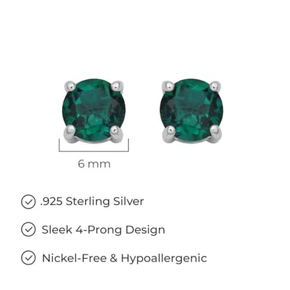 Amazon Essentials Sterling Silver Round Birthstone Stud Earrings - color: Created Emerald, May