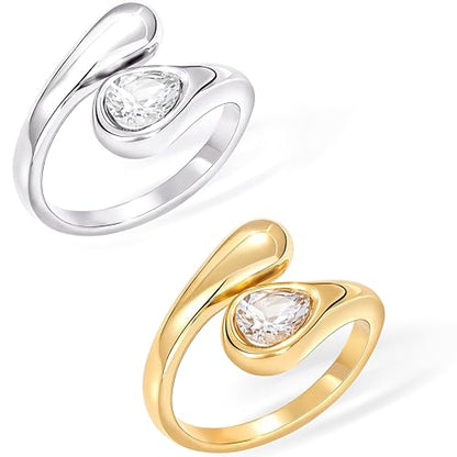 Non Tarnish Gold Chunky Rings for Women, 14K Gold Plated Statement Dome Rings Stacking Silver, Adjustable Mens Eternity Wedding Band Mixed Metal Jewelry Size 3-13 - color: Silver & Gold, size: 5, style: Diamond Love Bands(2 Pcs)