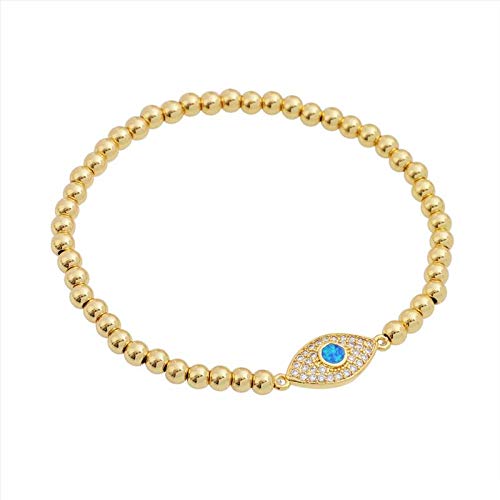 Women Evil Eye Ball chain Elastic bracelet with CZ Cubic Zirconia - color: Opal Gold