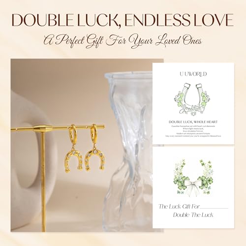 Gold Dangle Earrings for Women,Horseshoe Hoop Huggie Earrings with Heart Cubic Zirconia Hypoallergenic Lightweight Dangling Earrings Lucky Jewelry Gifts Perfect for Christmas,Birthday,Anniversary - style: Heart Horseshoe