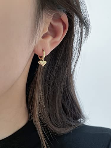 DAILY VIBES Cute Gold Mini Dangle Huggie Hoop Earrings for Women Trendy | 14K Gold Plated, Dainty Cubic Zirconia, Small Hoop Earrings with Charm Drop, Jewelry Gift for Women Ladies - color: Mini Heart A