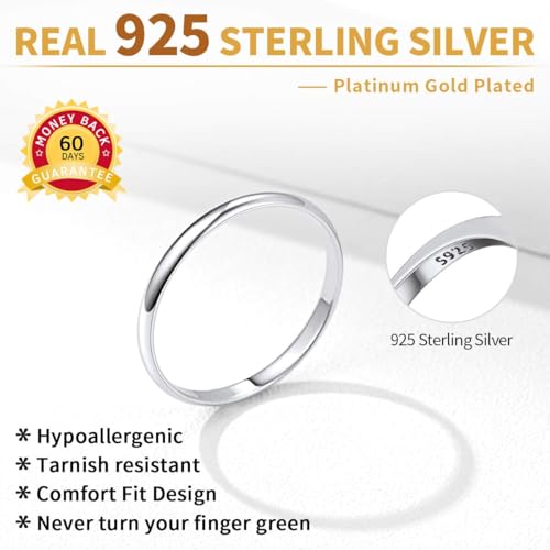 ChicSilver 2/3/5mm 925 Sterling Silver Ring Customizable Plain Dome High Polished Wedding Band Comfort Fit Size 4-12 - color: 2MM Silver