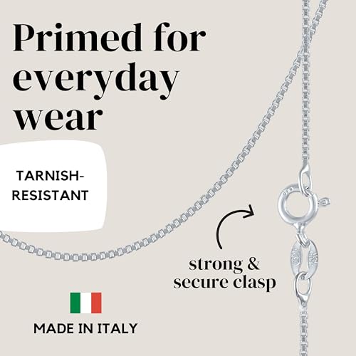 KISPER 925 Sterling Silver Box Chain Necklace for Women, 1mm Diamond Cut | Made in Italy, 14-30 inches, anti-tarnish, hypoallergenic, nickel-free, waterproof, spring ring clasp